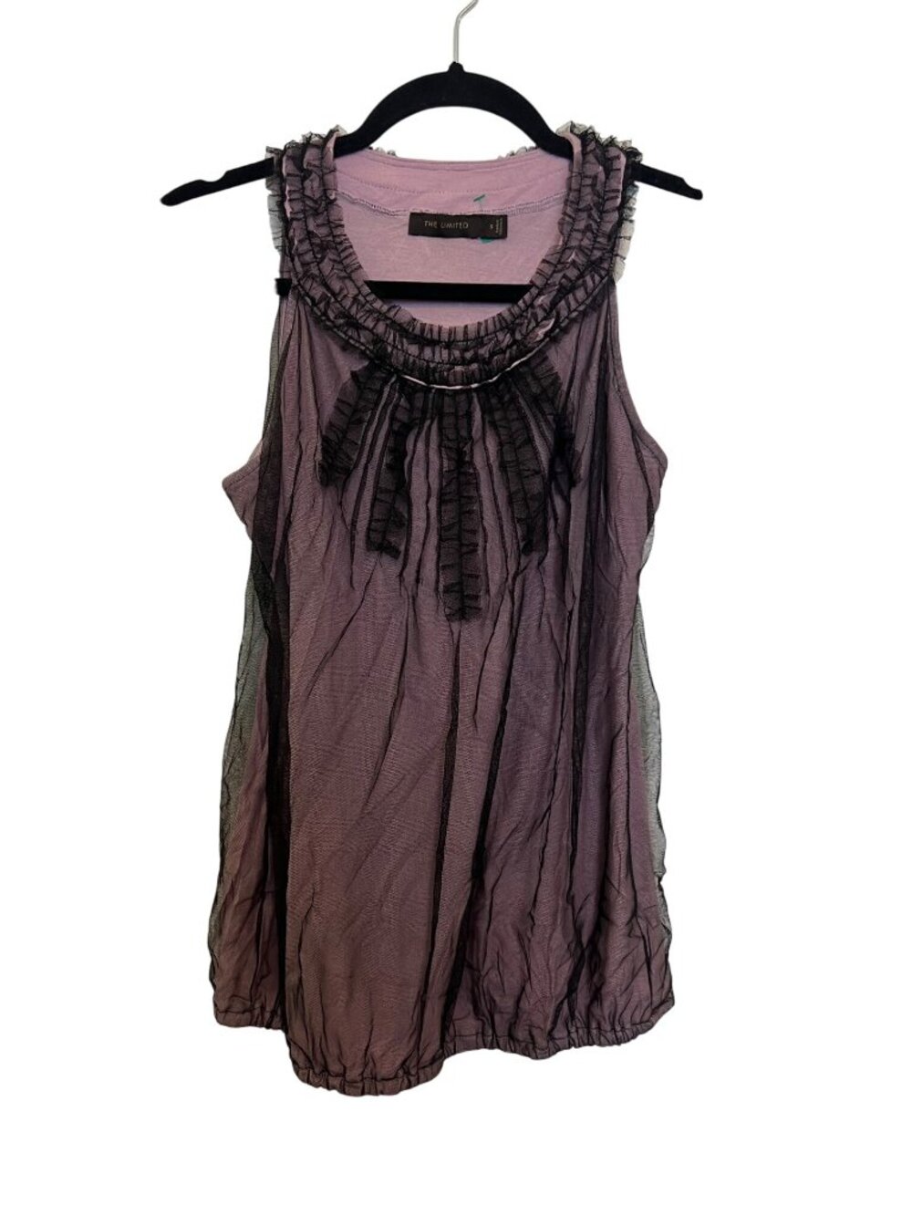 Vintage The Limited Lavender & Black Sleeveless Ruffle Trim Top S